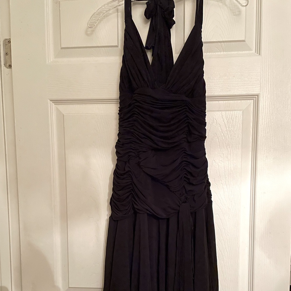 BCBGMaxazria size M black halter rouched dress